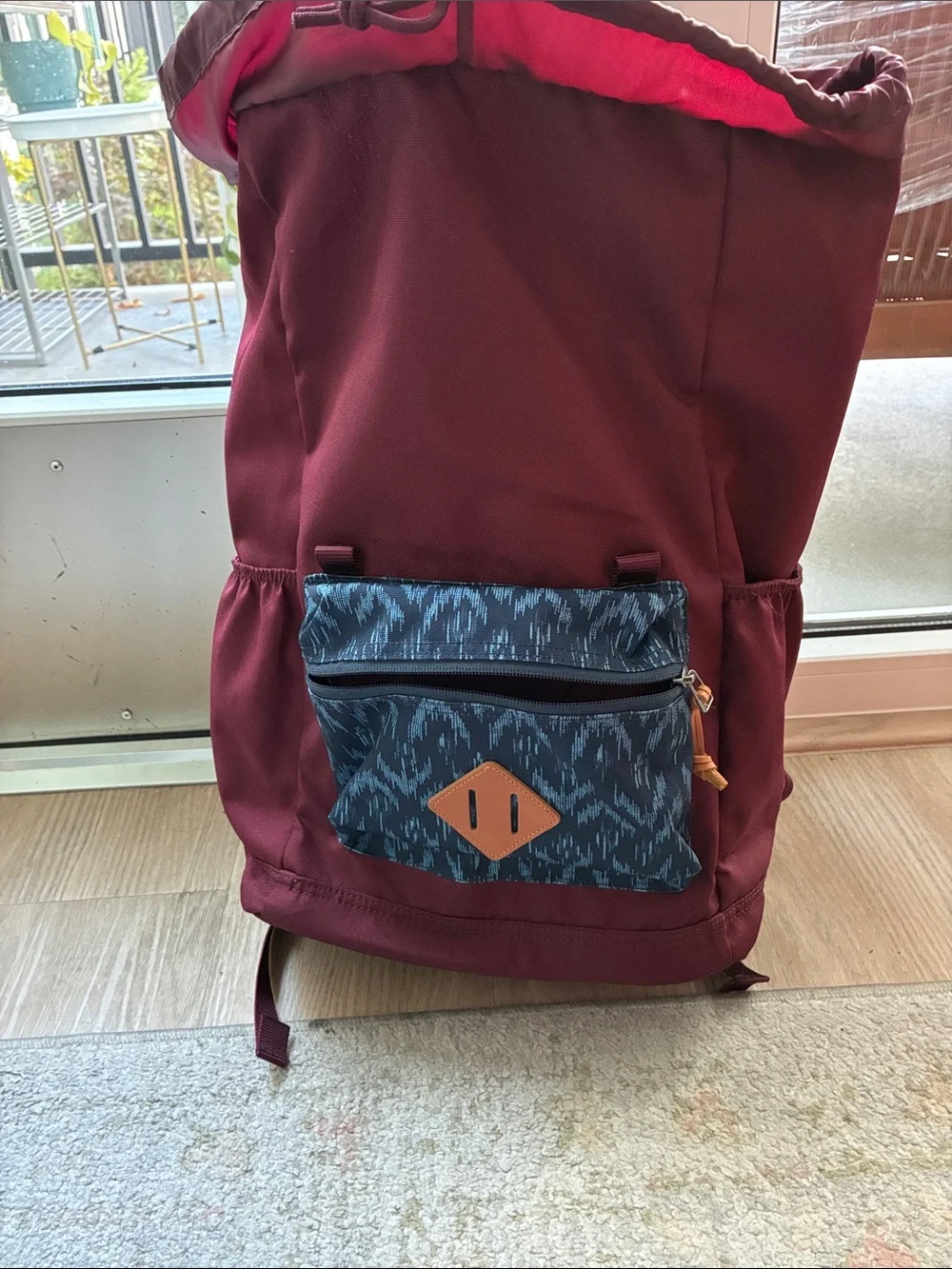 Eddie Bauer Maroon Backpack with Navy Front Pocket